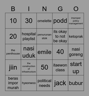 k's Bingo Card