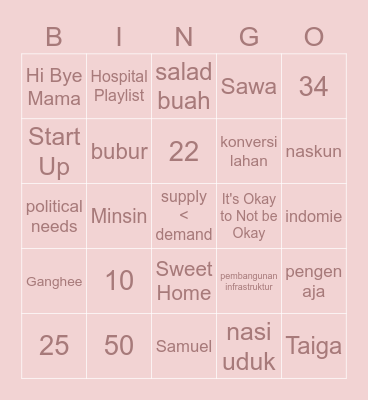 Bingo - Tiana Bingo Card