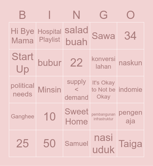 Bingo - Tiana Bingo Card