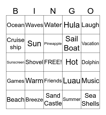 Beach Bingo Card