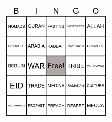 ISLAMIC CIVILIZATION BINGO Card