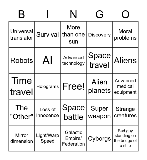 Science Fiction Bingo Card