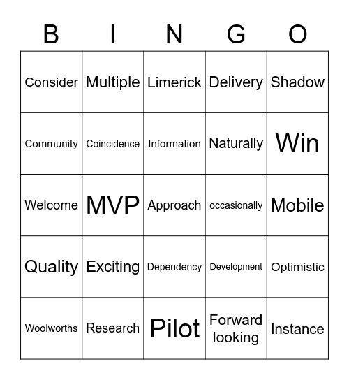 Marketplace BRP Bingo Card