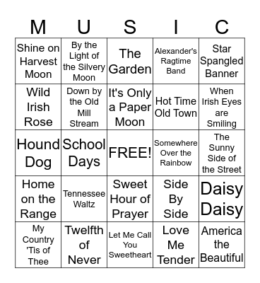 Music Bingo Card