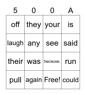 Phonics Bingo Card