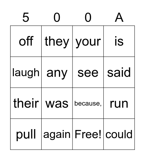 Phonics Bingo Card