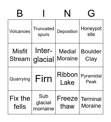 Glaciation Bingo Card