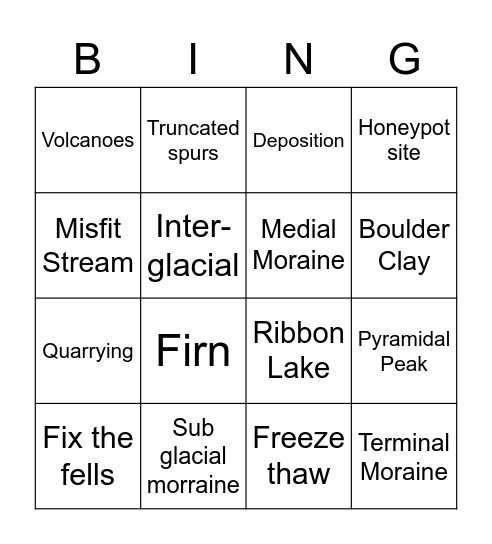 Glaciation Bingo Card