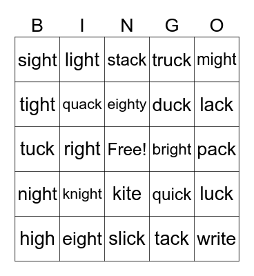 Phonics Bingo Card