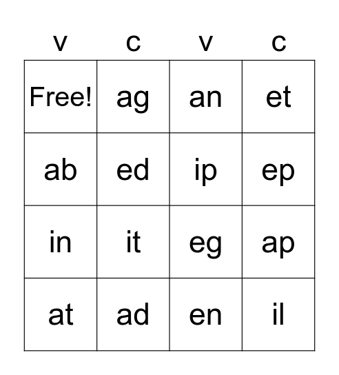 VC words Bingo Card