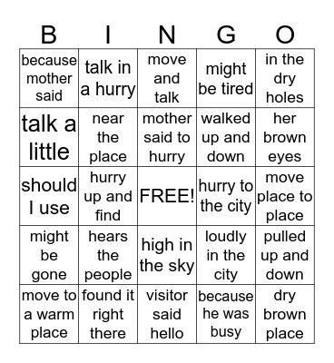Unit 5 Phrases Bingo Card