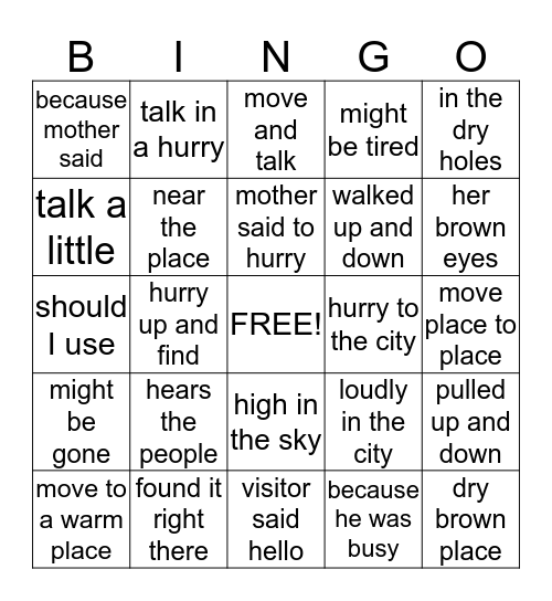 Unit 5 Phrases Bingo Card