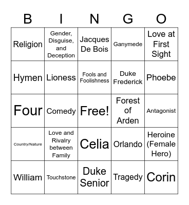 AYLI Final Unit BINGO Card