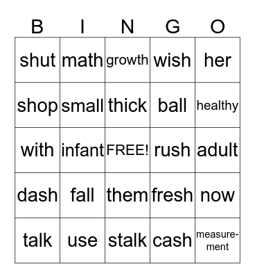 sh/sh/ ; th/th/ ; sound in ball Bingo Card
