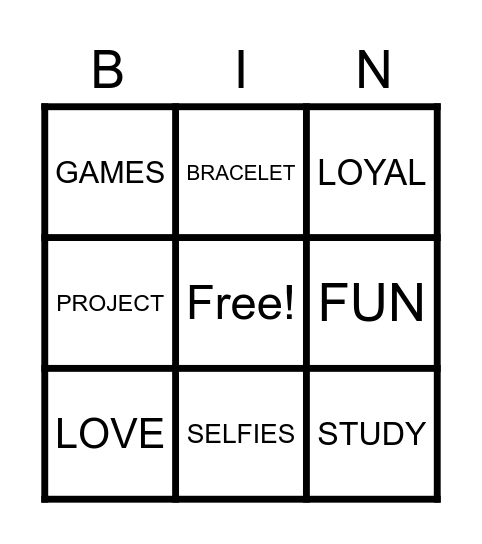Friendship Bingo Card
