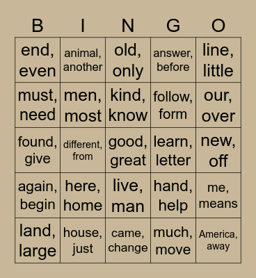 Sight words L2 (1-60) Bingo Card
