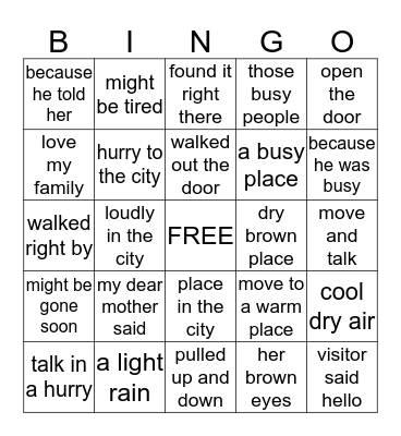 Unit 5 Phrases Bingo Card