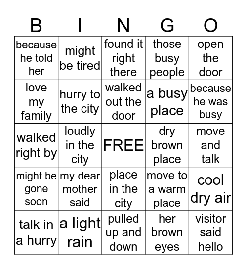 Unit 5 Phrases Bingo Card