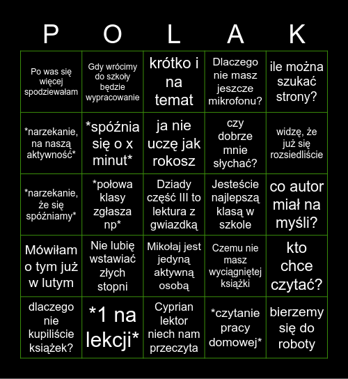 Bingo polak Bingo Card