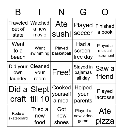 Back from Break Bingo Card