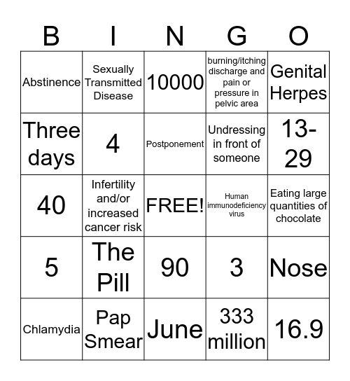 Sex Bingo Card