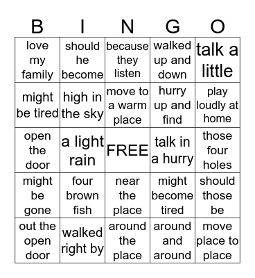 Unit 5 Phrases Bingo Card