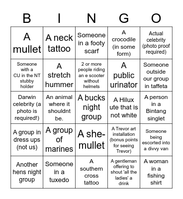 Hens night Darwin bingo! Bingo Card