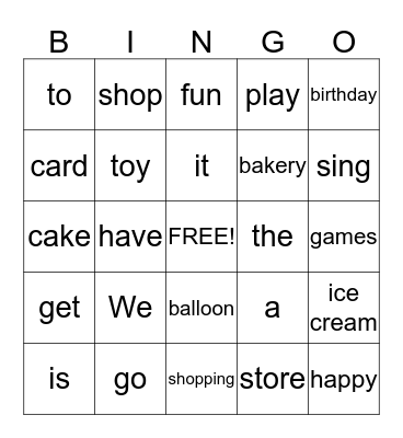 Birthday Party Bingo Card