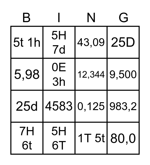 D H T E t h d Bingo Card