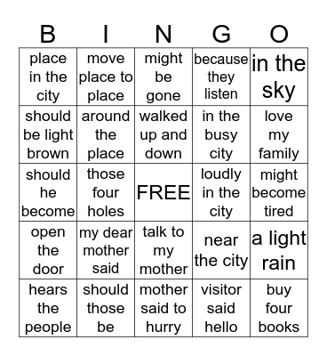 Unit 5 Phrases Bingo Card