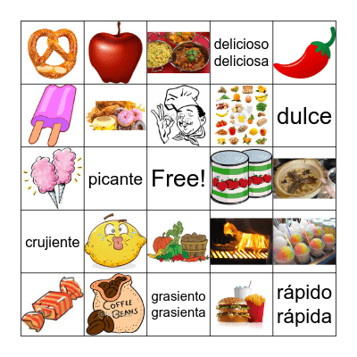 G5 U2 Food adjectives Bingo Card