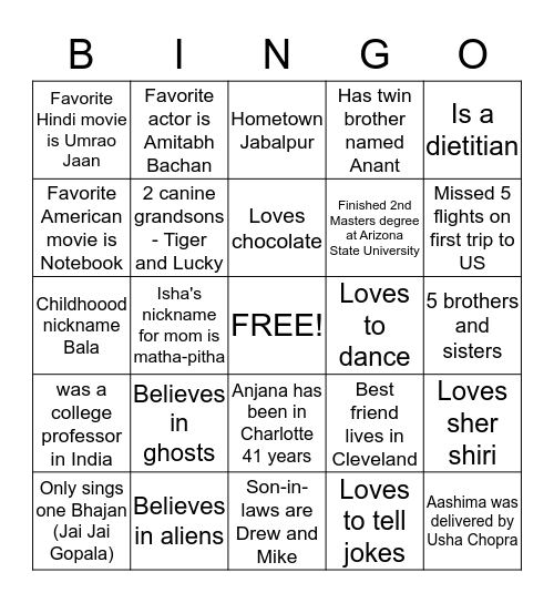 Anjana's Birthday Bingo! Bingo Card