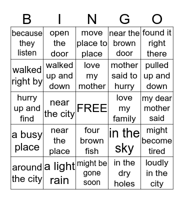 Unit 5 Phrases Bingo Card
