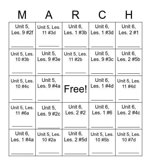 March Madness Bingo Card