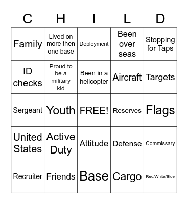 Month of the Military Child Bingo Card