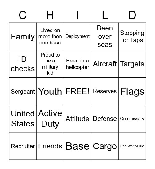 Month of the Military Child Bingo Card