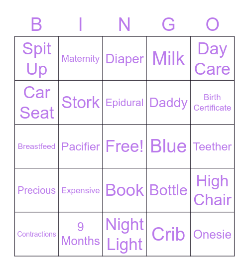 Baby Rogers' Bingo Card