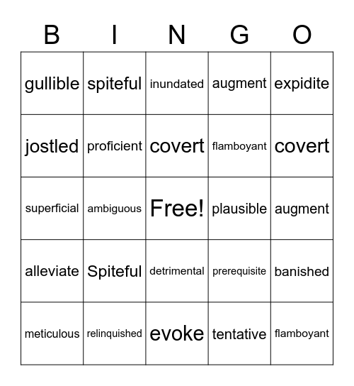 Vocab Bingo Card