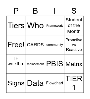 PBIS Bingo Card