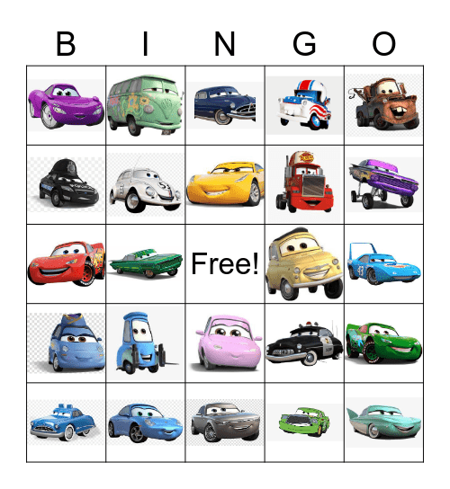 Cars Bingo Card