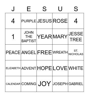 Advent Bingo Card