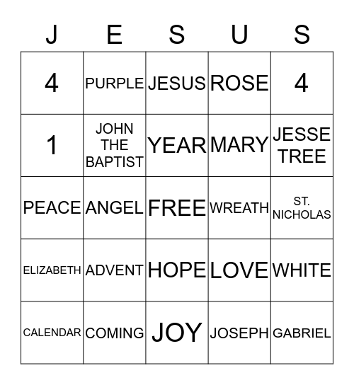 Advent Bingo Card
