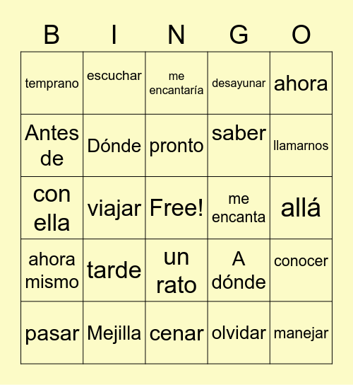 ESPAÑOL SINERGÉTICO Bingo Card