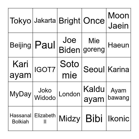 Paul Bingo Card