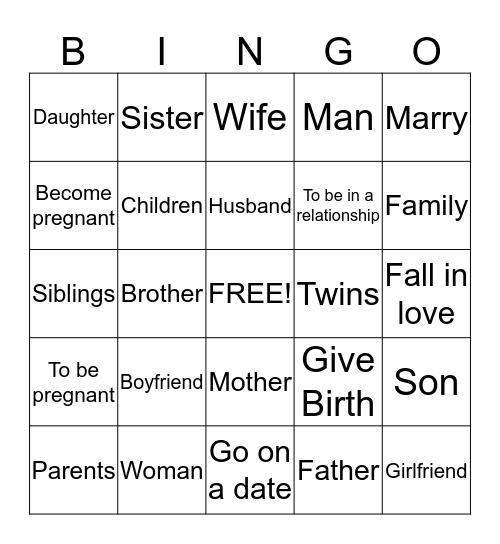 Family Bingo Card