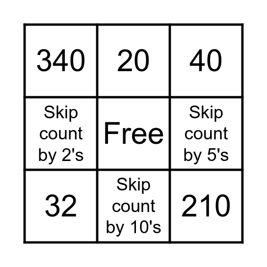 NumberWorlds Bingo Card