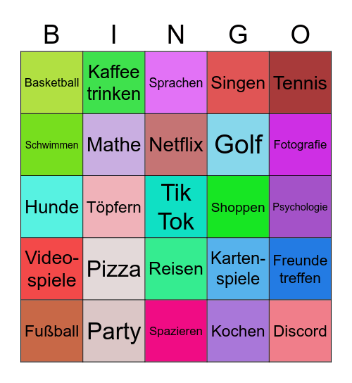 Eure Hobbys und Interessen Bingo Card