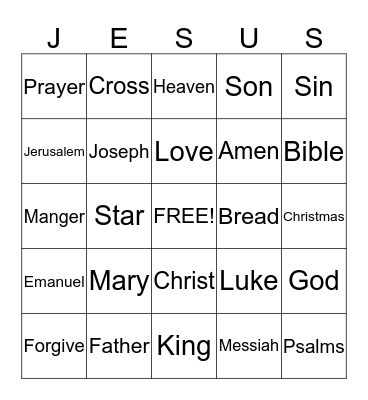 JESUS Bingo Card