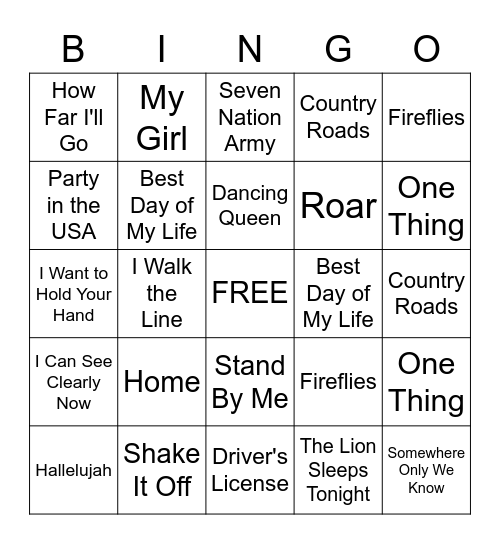 Music Bingo Card