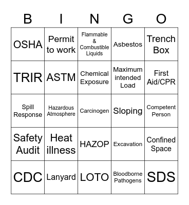 Safety Bingo Card